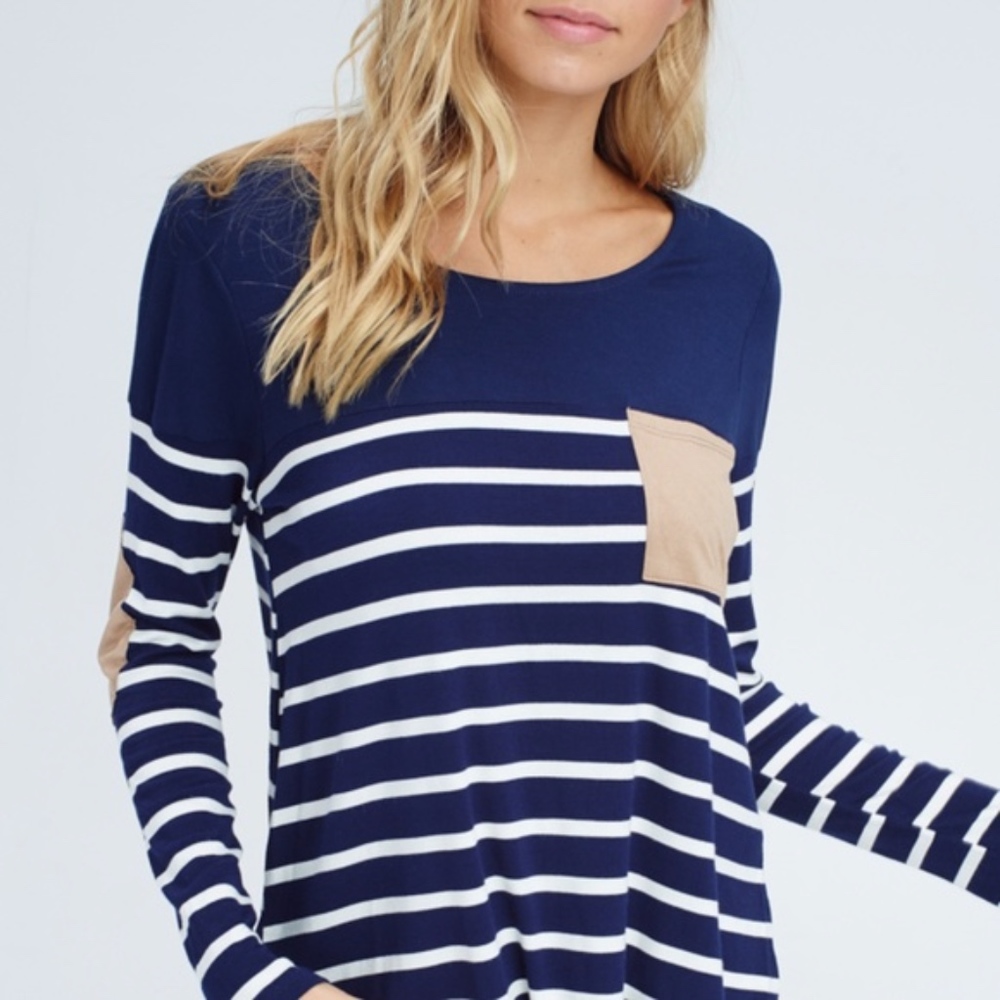 Suede Patch Blue and White Top Sizes S, M - Picture 3 of 4